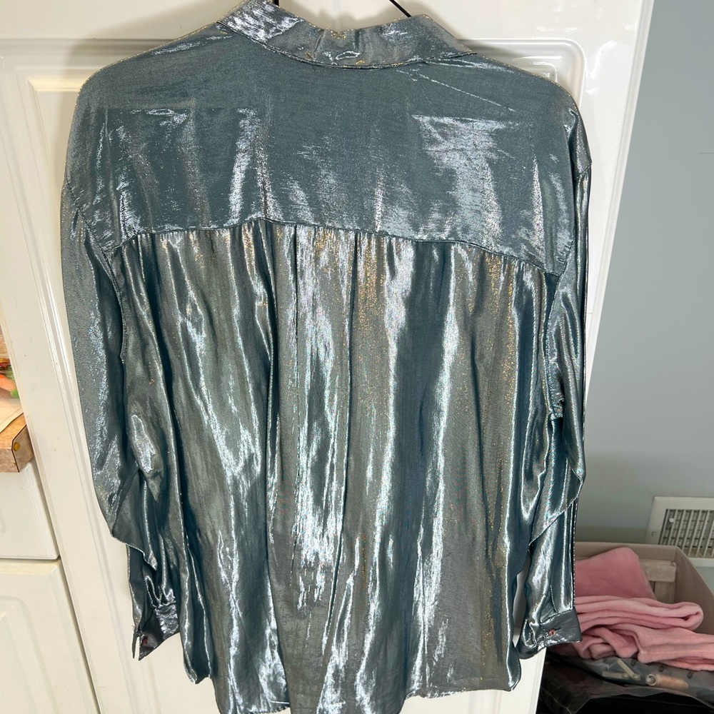 Lame & Metallic Grey Blue shirt